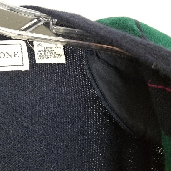 Evan Picone Womens Argyle Lambs Wool Angora Cardigan Sweater Medium Blue Green - Picture 7 of 8